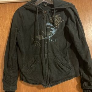 Zip Up Hoodie, RVCA, embroidered leaves, M